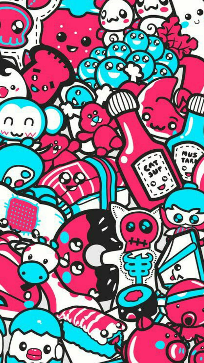 Blue Pink Doodle, desenho, HD phone wallpaper | Peakpx