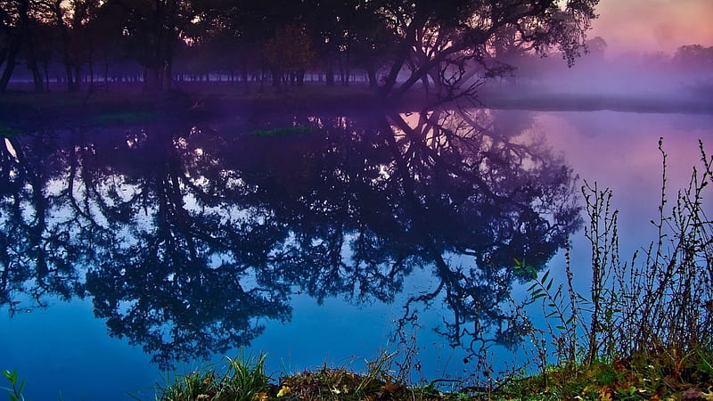 Mystic Lake, colorful, tree, beauty, nature, reflection, lake, HD wallpaper
