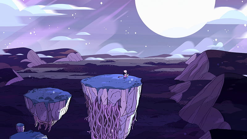 Steven Universe Pearl Steven On Floating Island With Background Of Purple Sky With Stars And Moon During Nighttime Movies, HD wallpaper