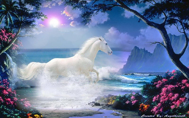 Beautiful White Horse, fantasy, bonito, horse, horses, HD wallpaper