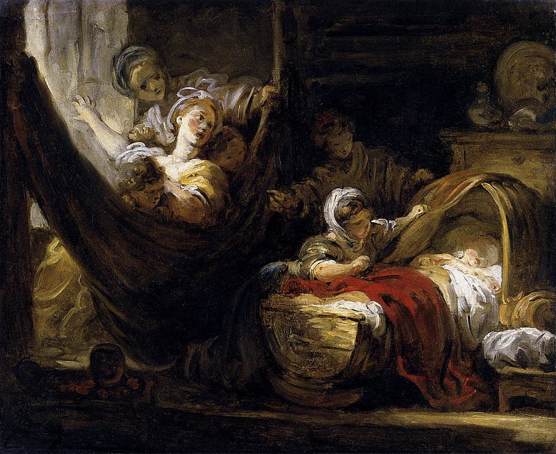 The cradle, art, jean honore fragonard, cradle, woman, mother, painting, copil, child, pictura, HD wallpaper