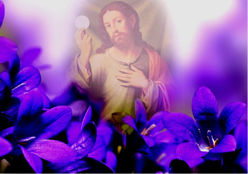 Eucharist, christ, jesus, flower, mounting, HD wallpaper