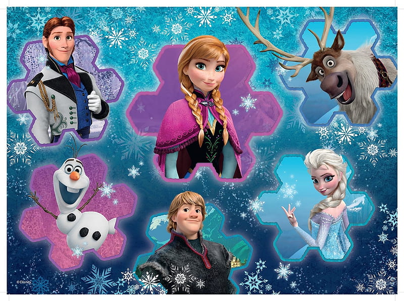 Frozen (2013), anna, movie, elsa, iarna, winter, olaf, frozen, disney, blue, HD wallpaper