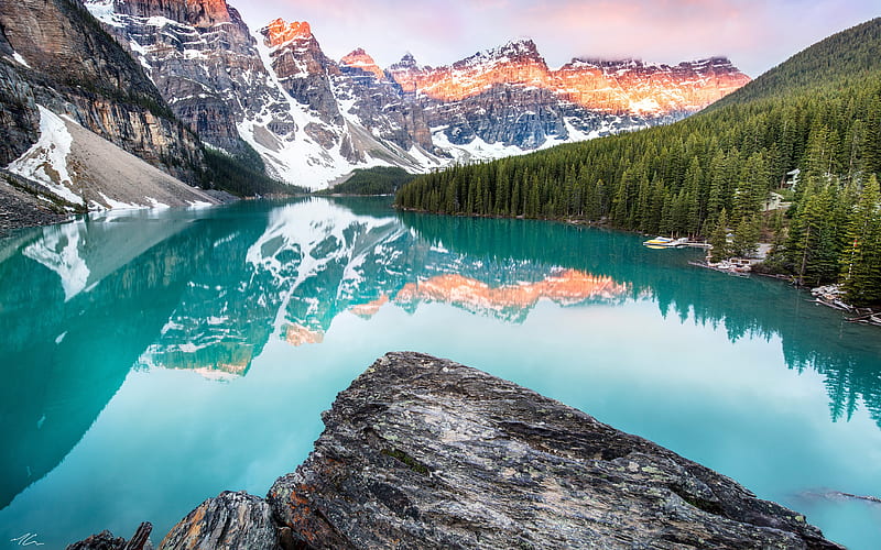 Moraine Lake, Banff, mountains, canadian landmarks, rocky mountains, Alberta, Canada, HD wallpaper