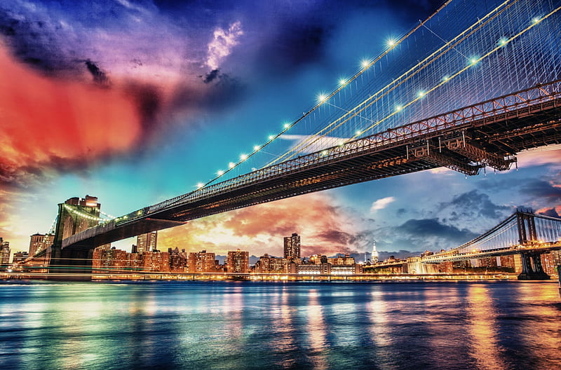 Brooklyn Bridge, NYC, new york, brooklyn, manhattan, lights, east river ...