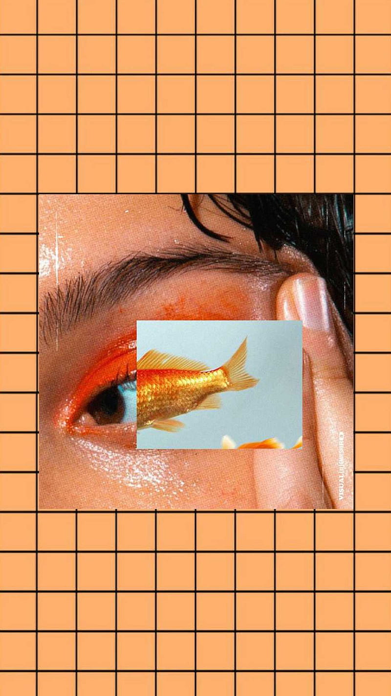 Goldfish, asian girls, fish, gold, orange, vaporwave, HD phone wallpaper