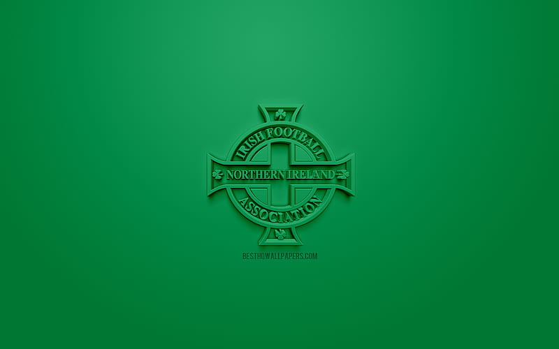 Northern Ireland national football team, creative 3D logo, green background, 3d emblem, Northern Ireland, Europe, UEFA, 3d art, football, stylish 3d logo, HD wallpaper
