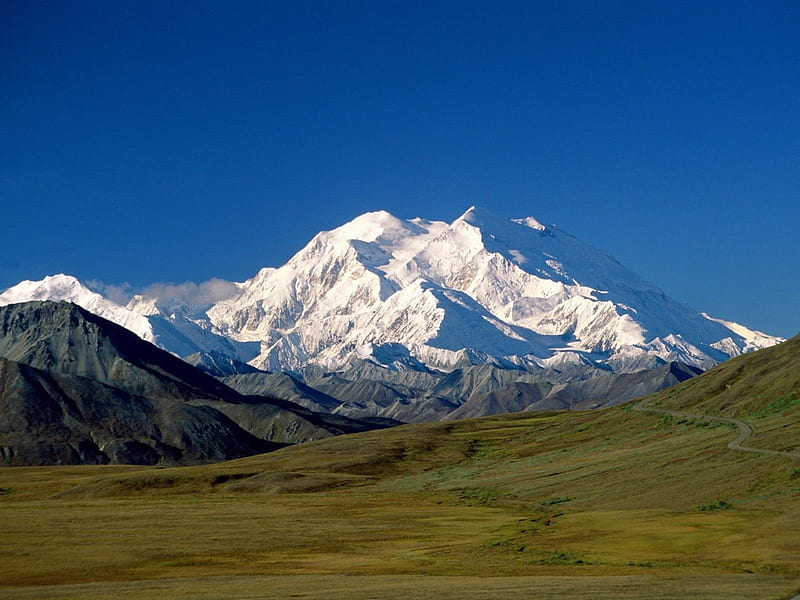 Snow Topped Mountain, Alaska, mountain, snow, alaska, nature, sky, field, blue, landscape, HD wallpaper
