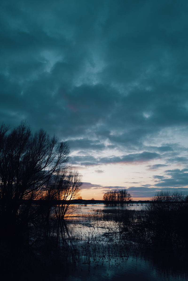 river, sunset, dusk, nature, evening, HD phone wallpaper