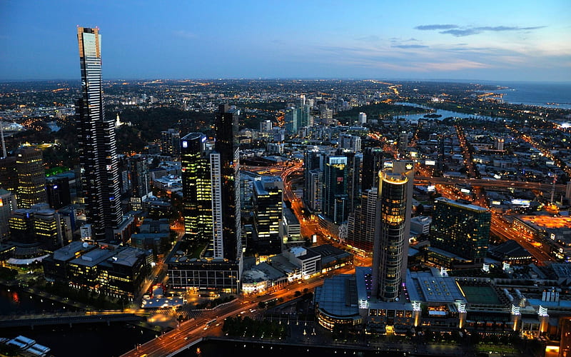 Sydney, darkness, skyscrapers, skyline, evening city, Australia, HD wallpaper