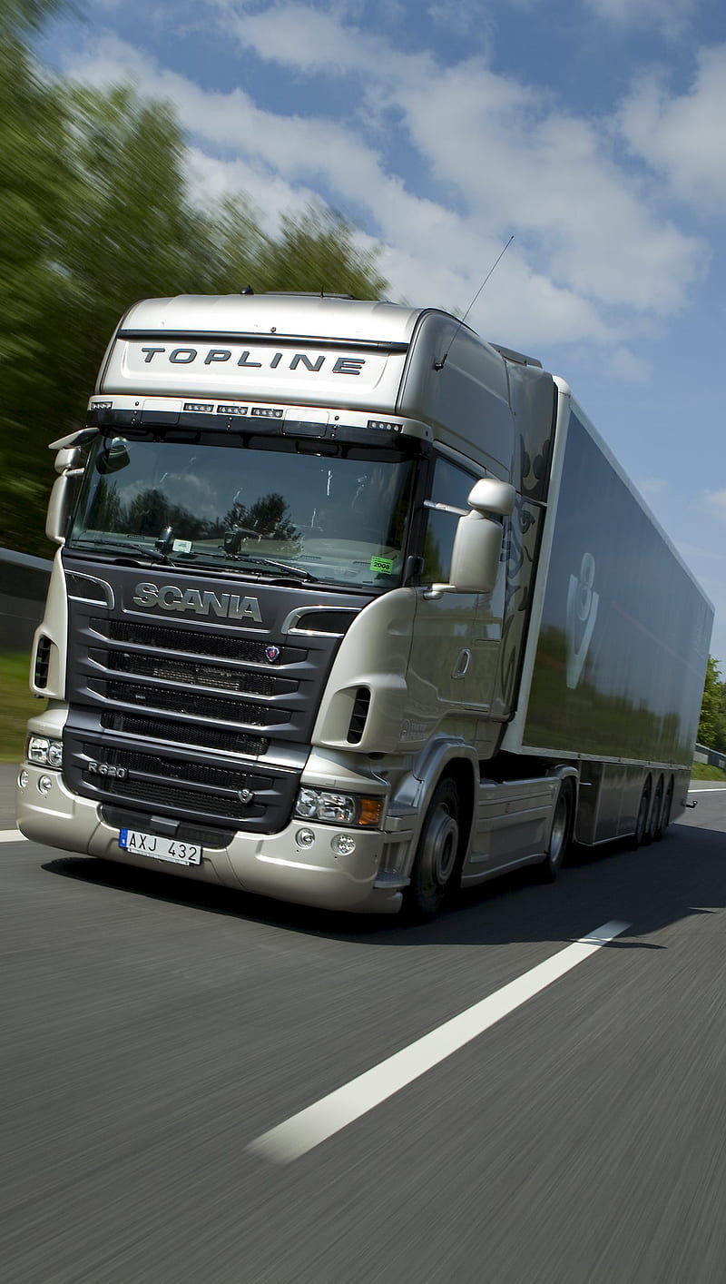 Scania R, fast, landscape, lorry, road, sky, speed, topline, truck, HD phone wallpaper