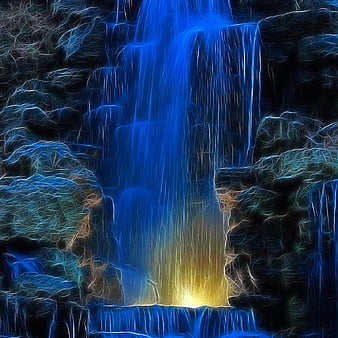 3D Waterfall, 3d, rock, stone, water