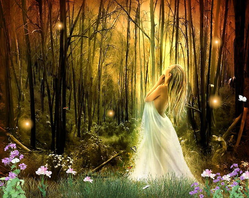 ONE WITH NATURE, forest, fantasy, nature, abstract, woman, other, HD wallpaper