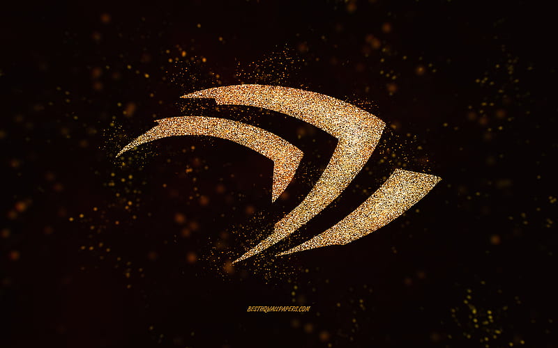 Nvidia glitter logo, black background, Nvidia logo, gold glitter art, Nvidia, creative art, Nvidia gold glitter logo, HD wallpaper
