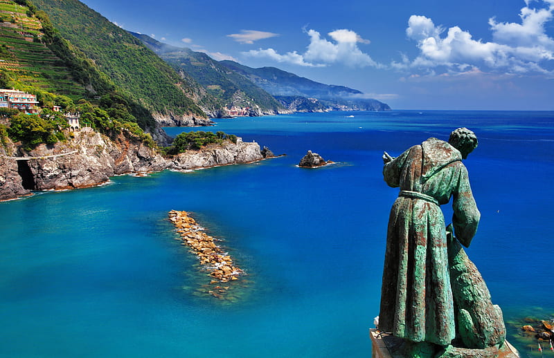 Italy, mountains, travel, ocean, vacantion, Monterosso, HD wallpaper