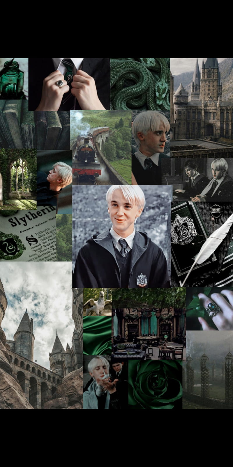 Draco Collage, aesthetic, draco malfoy, green, harry potter, slytherin, HD phone wallpaper