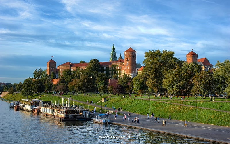 Wawel, Krakow, Poland, castle, Poalnd, Wawel, royal, Krakow, river, Vistula, HD wallpaper