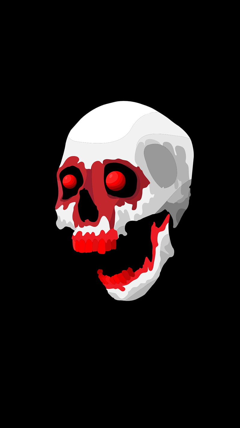 Skull, art, black, creepy, eyes, head, horror, red, white, HD phone wallpaper