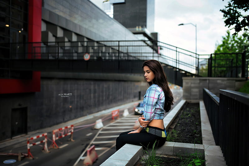 Girl Sitting City Outdoor , girls, model, HD wallpaper