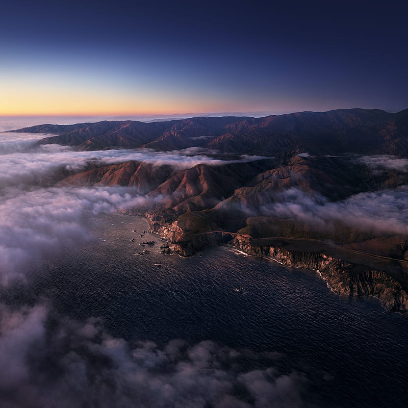Big Sur, water, mountains, clouds, landscape, aerial view, HD phone wallpaper