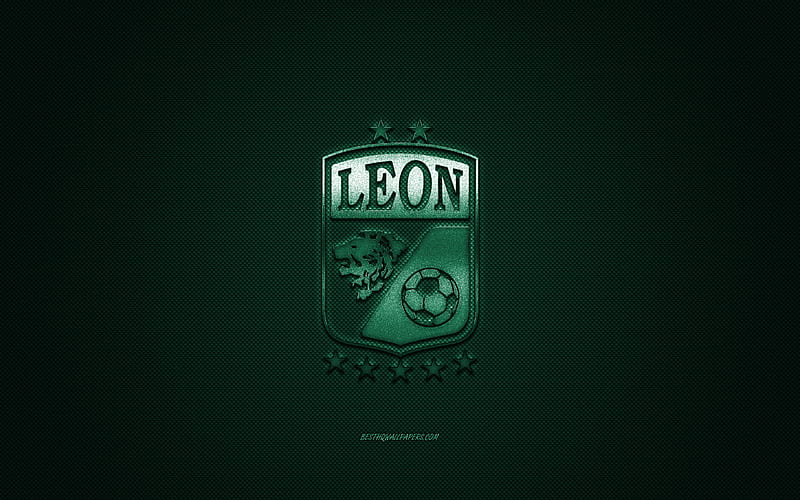 Club Leon, Mexican football club, Liga MX, green logo, green carbon fiber background, football, Leon, Guanajuato, Mexico, Club Leon logo, HD wallpaper