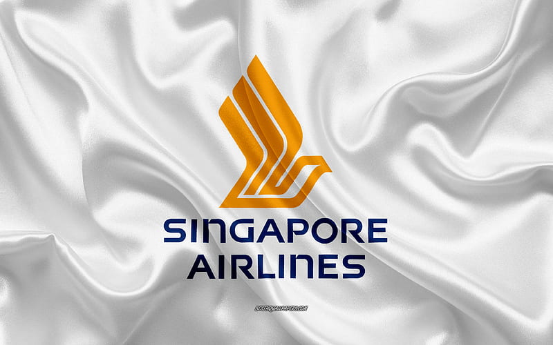 Singapore Airlines logo, airline, white silk texture, airline logos, Singapore Airlines emblem, silk background, silk flag, Singapore Airlines, HD wallpaper