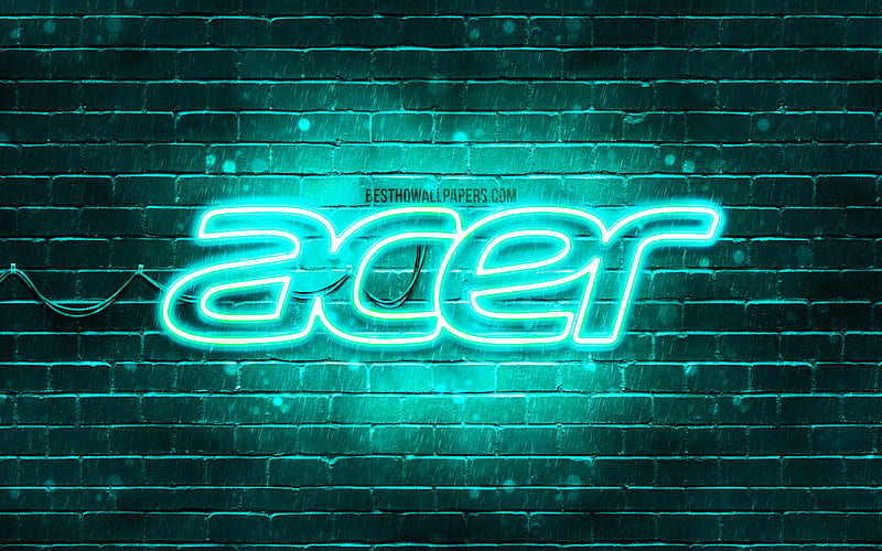 Acer turquoise logo turquoise brickwall, Acer logo, brands, Acer neon logo, Acer, HD wallpaper