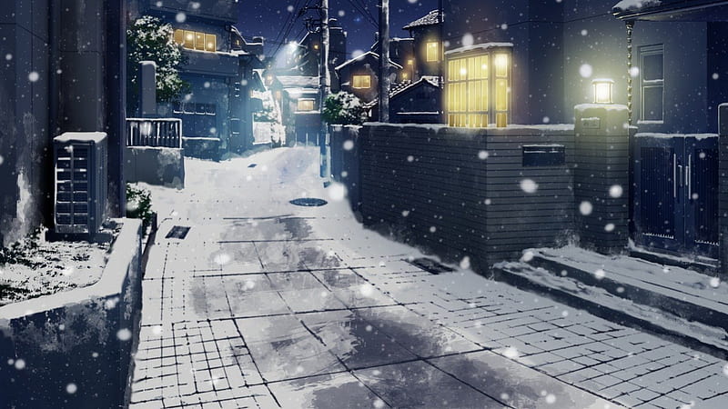 snowy night, snow, anime, other, HD wallpaper