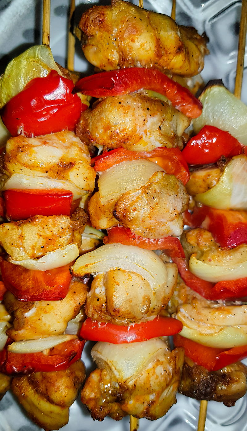 Frigarui pui skewers, chicken, food, healthy, mincare, prajit, roasted, vegetables, HD phone wallpaper