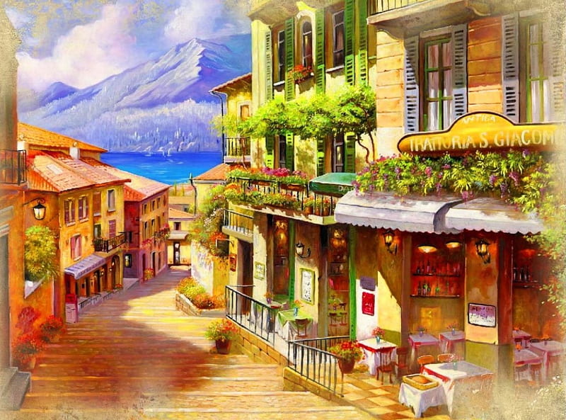 que village, art, view, town, bonito, que, lake, market, countryside, summer, village, street, HD wallpaper