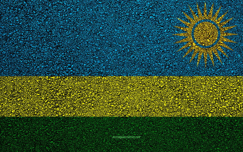 Flag of Rwanda, asphalt texture, flag on asphalt, Rwanda flag, Africa, Rwanda, flags of African countries, HD wallpaper