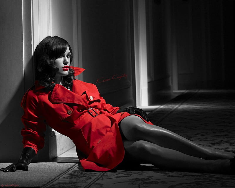 Keira Knightley , red, dark, black, bonito, woman, sexy, HD wallpaper