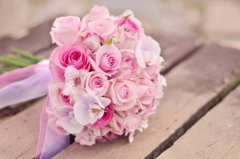 Pink Pastel Bouquet, wedding day, bouquet, bride, pastel, pearls, pink, pink roses, HD wallpaper