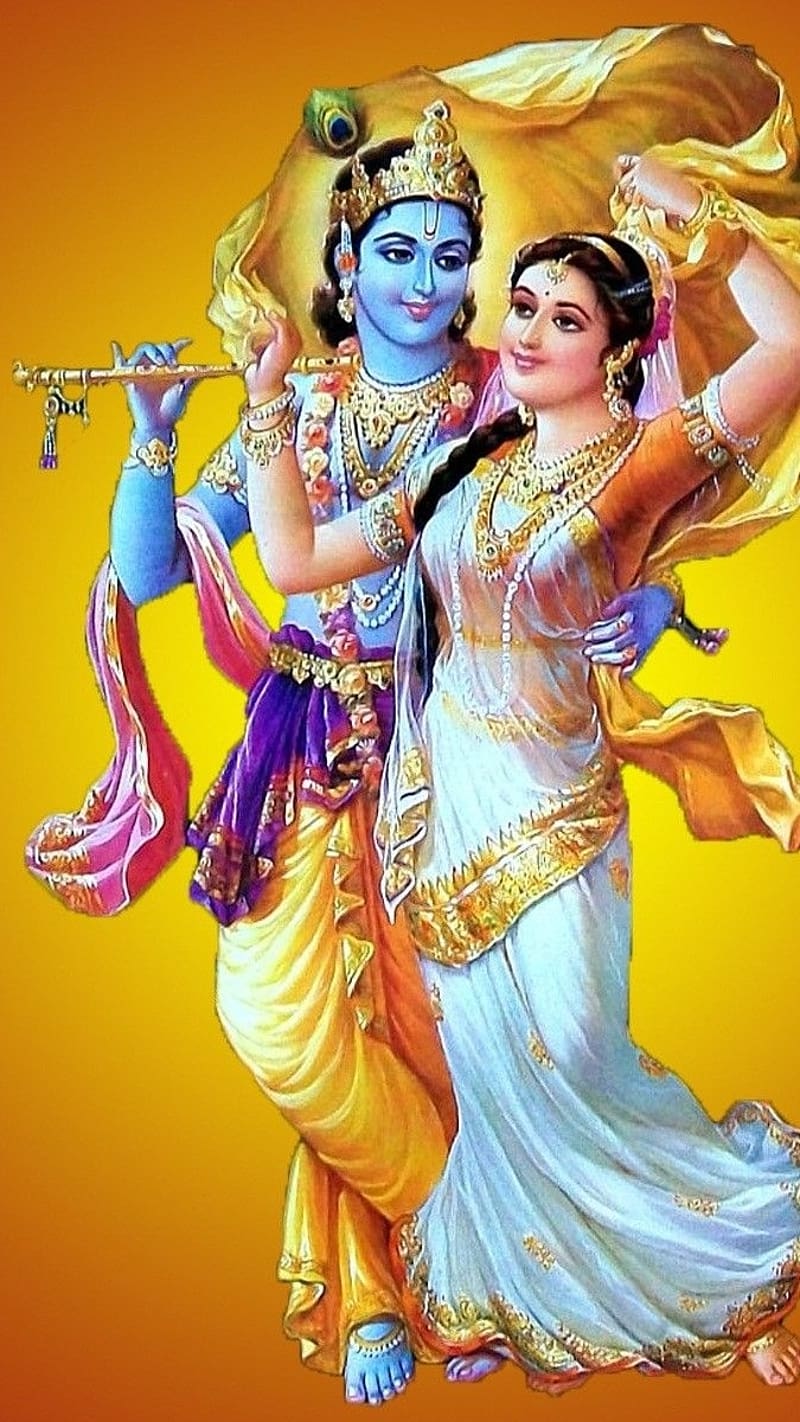 Shree Krishna, Yellow Background, lord, god, radhakrishna, HD phone wallpaper