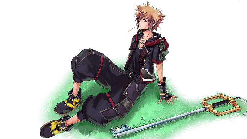 kingdom hearts 3 sora sitting on ground with background of white games, HD wallpaper