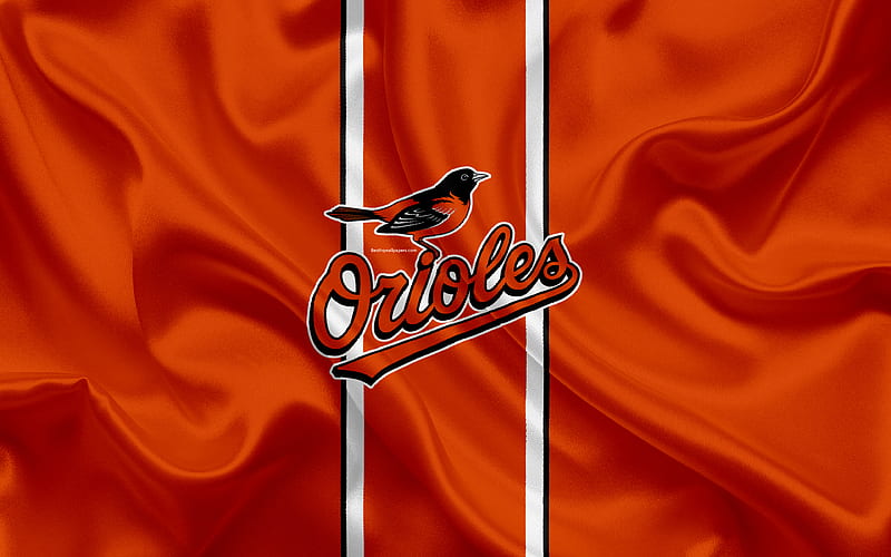 Baltimore Orioles logo, silk texture, American baseball club, orange flag, emblem, MLB, Baltimore, Meryland, USA, Major League Baseball, HD wallpaper
