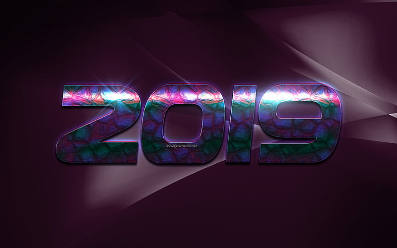 2019 year, creative purple letters, 2019 creative design, purple 2019 background, Happy New Year, art, 2019 concepts, HD wallpaper
