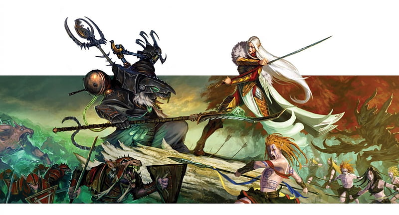 Elves VS Skaven, warhammer, ratmen, battle, elves, HD wallpaper