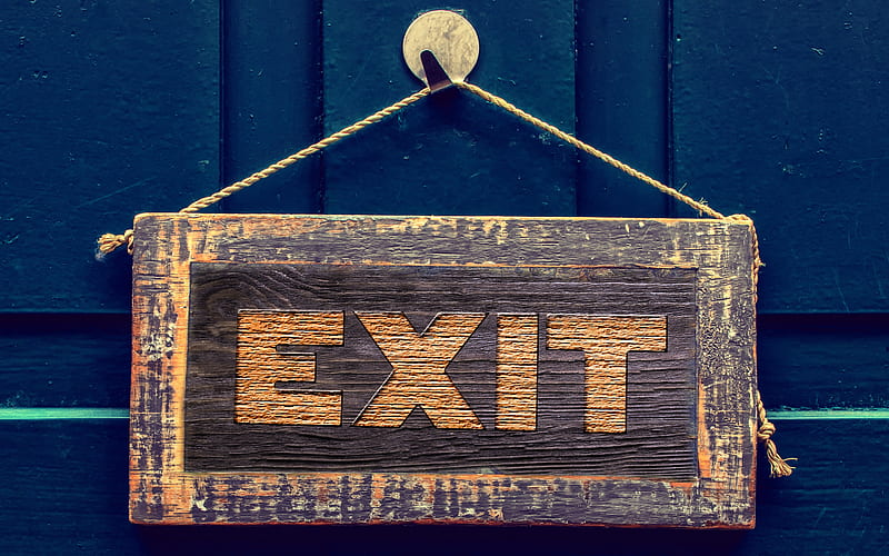 Exit sign, wooden sign, wooden plate, Exit plate, wood texture, HD wallpaper