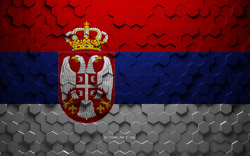 Flag of Serbia, honeycomb art, Serbia hexagons flag, Serbia, 3d hexagons art, Serbia flag, HD wallpaper