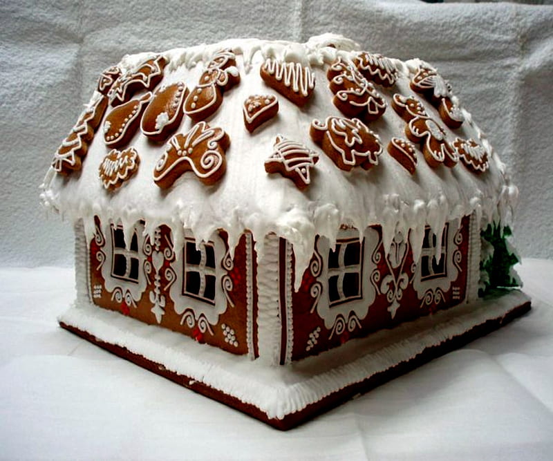 Gingerbread House, Brown, White, Snow, Gingerbread, House, HD wallpaper