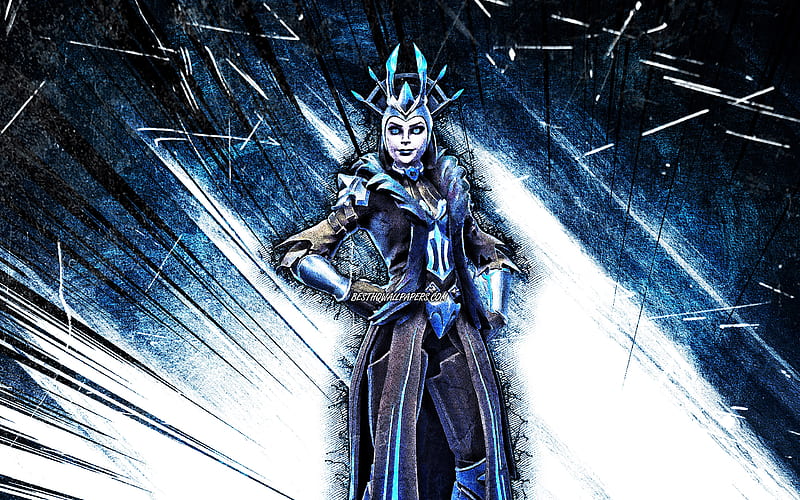 The Ice Queen Skin, grunge art, Fortnite Battle Royale, blue abstract rays, Fortnite characters, The Ice Queen, Fortnite, The Ice Queen Fortnite, HD wallpaper