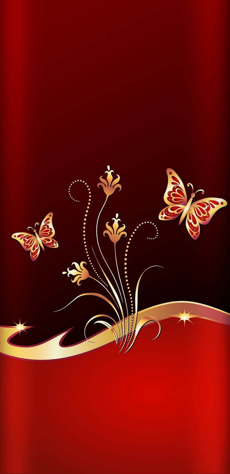 Golden Butterflies, butterfly, gold, red, HD phone wallpaper