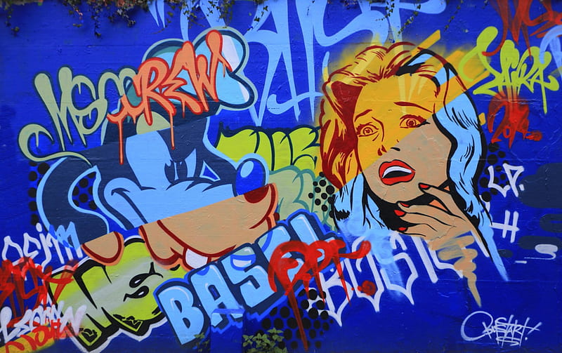 Best art - Graffiti, colorful, goofy, words, bonito, wall, tags, girl, best, spray, face, lady, blue, HD wallpaper