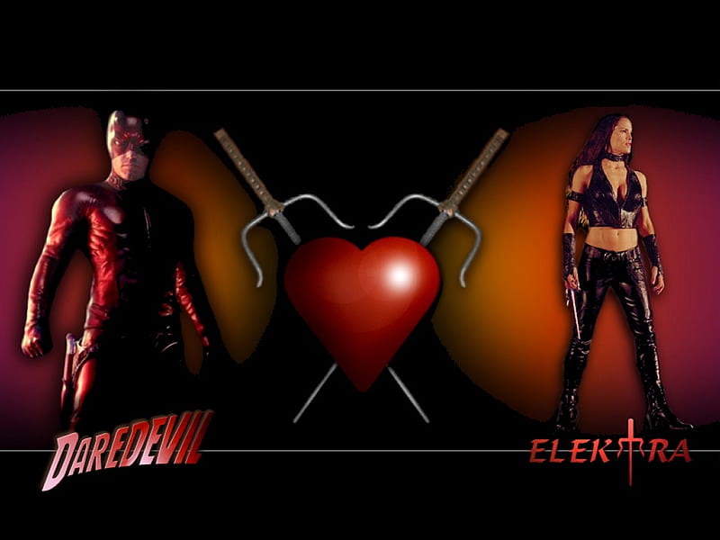 Daredevil and Elektra, elektra, daredevil, heart, marvel comics, comics, assassin, HD wallpaper