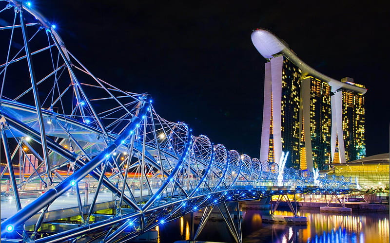 Marina Bay Sands Lamp Night Singapore-architectural landscape, HD wallpaper