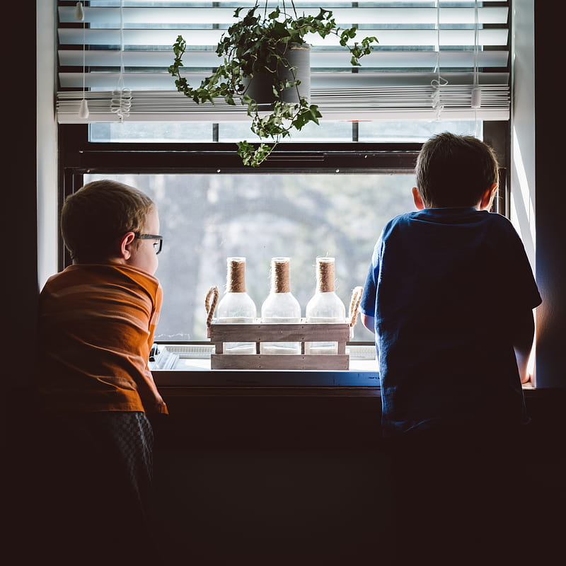 two boys standing in front of window, HD phone wallpaper
