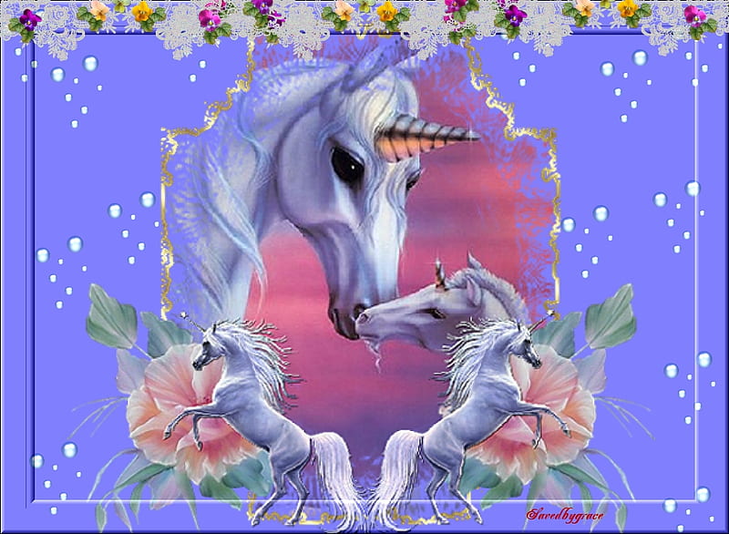 AMothersLove3, fantasy, 3d, unicorns, abstract, horses, HD wallpaper