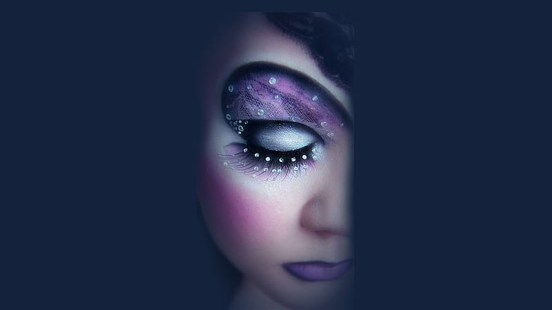 Purple Shadow and Gems, feminine girly girls, eye art and sparkle, bold, shadow, women are special, lips nails eyes hair art, clear gems, purple, gems, lafemme portrait, female trendsetters, daring, HD wallpaper