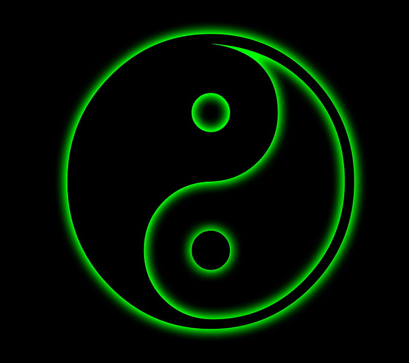 yin yang sign, green, neon, spirit, yin yang, HD wallpaper
